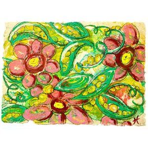 Sweet Peas Original Art Encaustic Wax Painting on Lokta Mulberry Paper